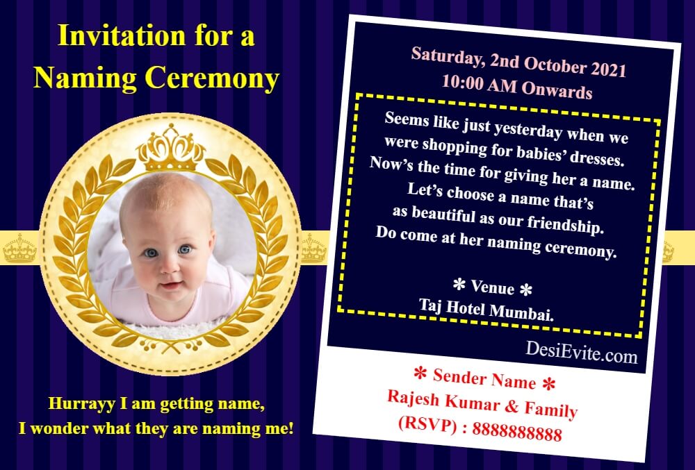 Western Style  Baby boy Naming  ceremony card whatsapp 85 